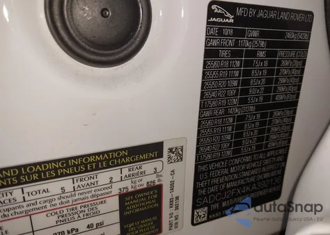 2019 Jaguar F-Pace 25T Premium z USA, uszkodzony, nr VIN SADCJ2FX4KA392136